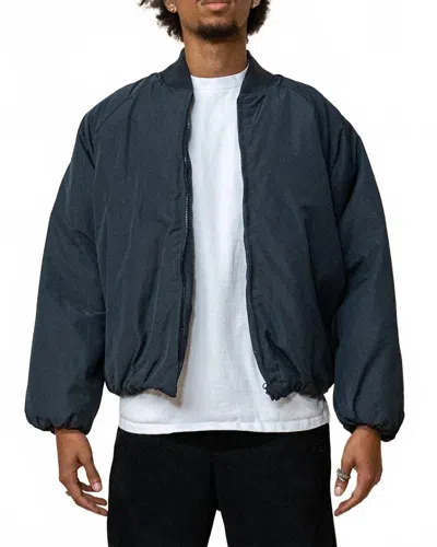 Eptm Cropped Bubble Bomber Jacket In Charcoal In Blue