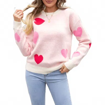 Miss Sparkling Heartfelt Sweater In Pink Multi In Pink