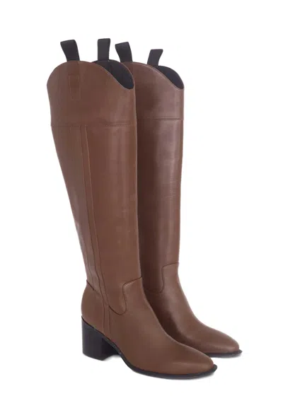 Mangará Atelier Calf Leather Knee-high Women's - Women's Block Heel Riding Women's Boots In Brown