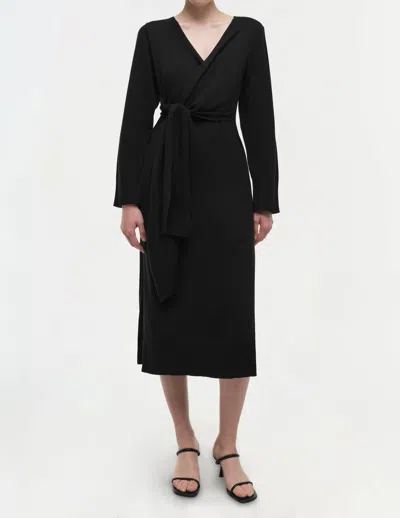 Simkhai Skyla Tie-waist Cotton Midi Dress In Black