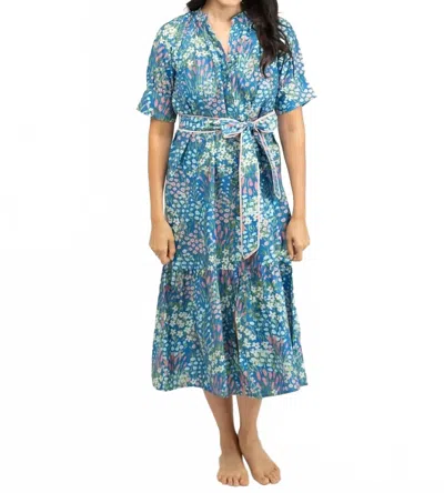 Beau & Ro Jane Midi Dress In Tiny Blue Garden In Multi