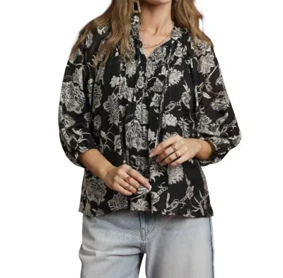 Umgee Boho Floral Blouse In Black In Black