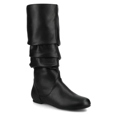 Journee Collection Jayne Boots Women's Black Leather Pull On Knee High Gal1394 In Black