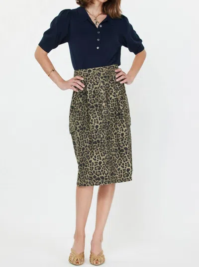 Current Air Leopard Cotton Midi Skirt In Brown / Tan In Animal Print