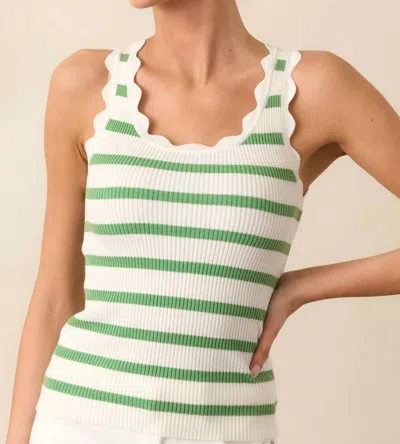 Prosperina Shay Scallop Tank In Eden Green Stripe Print In Multi