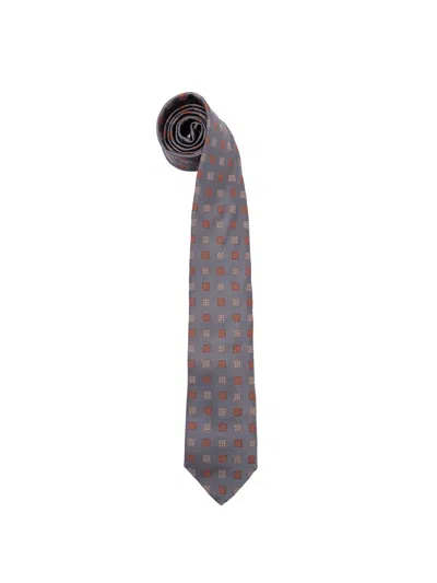 Brunello Cucinelli Men Silk Tie With Pattern In Gray