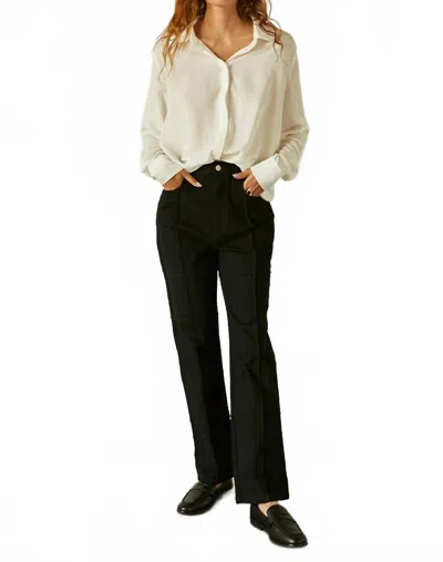 Crescent Seam Detail Denim Straight Pants In Black In Black