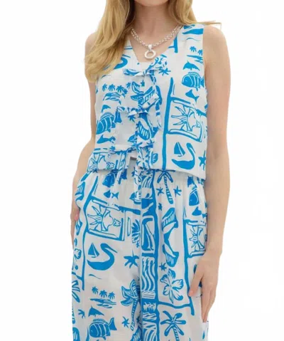 Entro Resort Pattern Tie Front Shirt In Blue In Blue