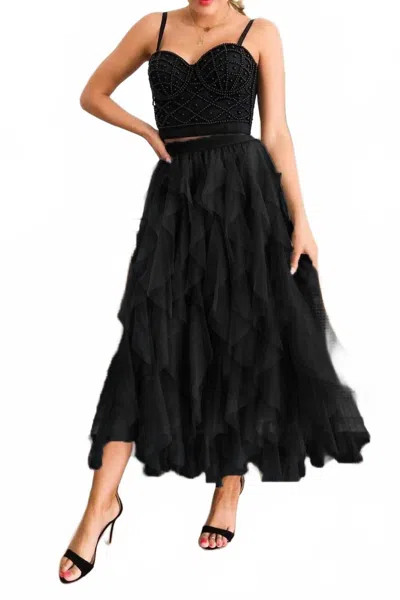 Elings A-line Long Tulle Midi Skirts In Black In Black