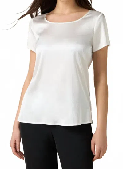 Oltre Short Sleeve Satin Blouse In White In White