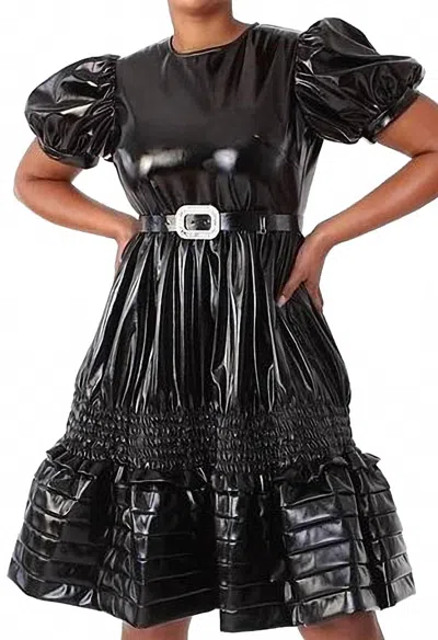 For Her Nyc High Gloss Vegan Leather Mini Dress In Black In Black