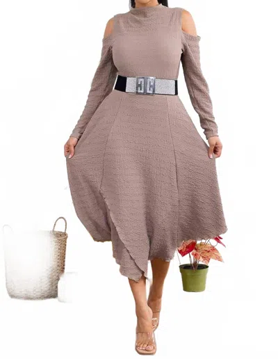 Karen T Design Bubble Textured Midi Dress In Beige In Brown