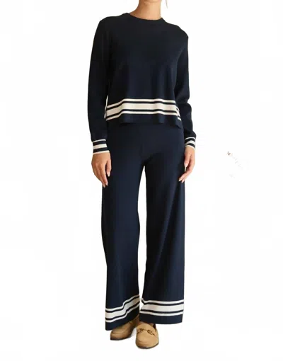 Skies Are Blue Striped Hem Knit Pants In Navy In Blue