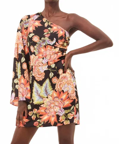 Misa Maven Mini Dress In Fiery Flora Satin In Multi