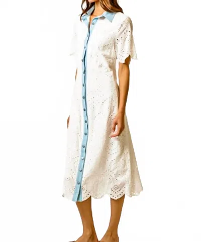 Lalavon Paola Button-down Midi Dress In White In White