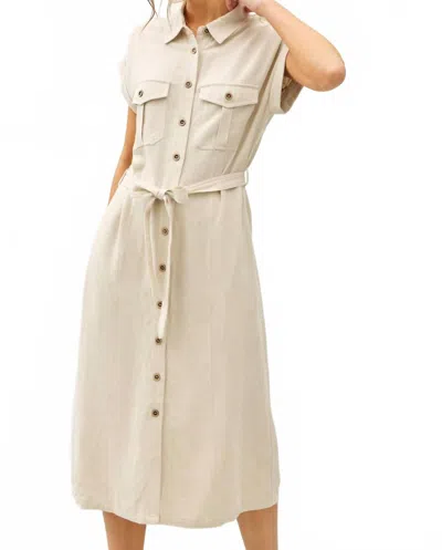 Be Cool Utility Style Button Up Midi Dress In Natural In White