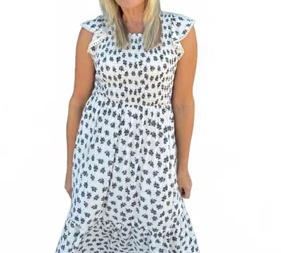 Thml Printed Smocked Midi Dress In Black/cream In Multi