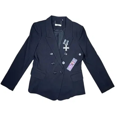 Ed Hardy Women's Double Breasted Embroidered Blazer In Black In Blue