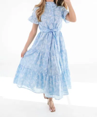J.marie Janey Button Up Midi Dress In Blue/white In Blue