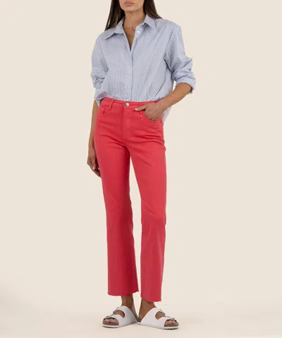 Kut From The Kloth Kelsey High Rise Fab Ankle Flare Raw Hem Jeans In Strawberry In Red