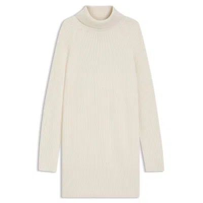 Hugo Boss Rollneck Sweater Dress In Virgin Wool And Cashmere In White