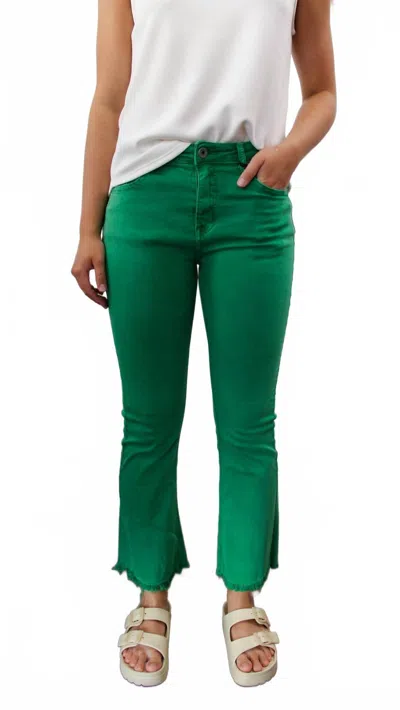 Q2 Lakelynn Raw Hem Jeans In Dark Green In Green