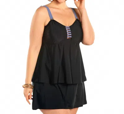 Always For Me Trellis Bandeau Tankini Top With Matching Tankini Bottom - Plus Size In Afm Black In Black