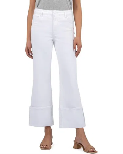 Kut From The Kloth Charlotte High Rise Fab Ab Wide Leg-roll Up Jean In Optic White In White