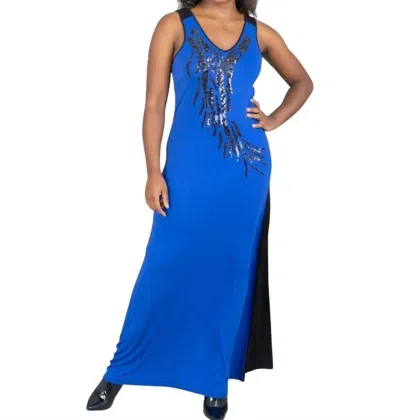 Bcbgmaxazria Sequin Two Tone Knit Maxi Dress In Sapphire Black In Blue