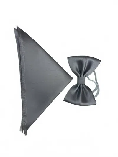 Quiet Luxury Men's Bow Tie And Pocket Piece In Platinum In Silver