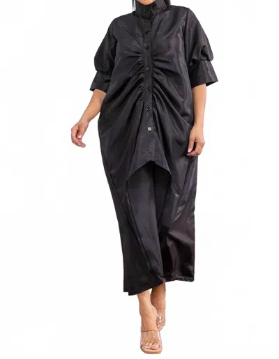 Karen T Design Button-down Midi Dress In Black In Black