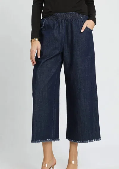 Umgee Ankle Wide Leg Pants In Dark Denim In Blue