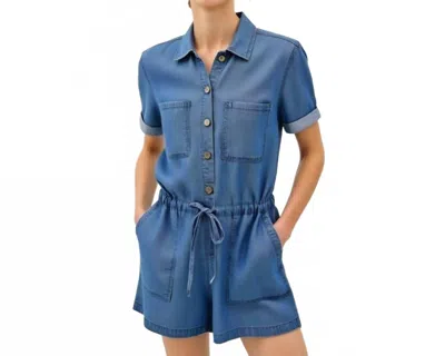 Be Cool Utility Button-up Romper With Pockets In Denim In Blue
