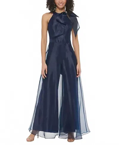Eliza J Bow-neck Sleeves Jumpsuit In Blue In Blue