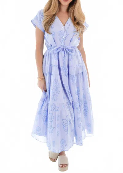 J.marie The Sienna V-neck Button Up Midi Dress In Blue/ Purple In Blue