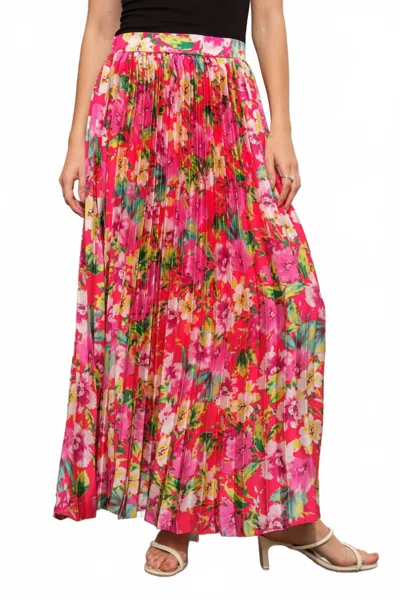 Blue B Floral Pleated Maxi Skirt In Multi In Pink