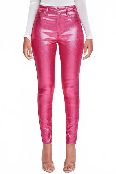 Ymi Women's High Rise Skinny Leg Metallic Pants In Pink In Pink