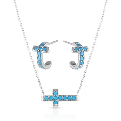 Montana Silversmiths Women's Hold Tight Cross Jewelry Set In Silver In Blue