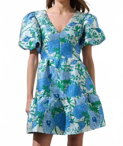 Sugarlips Willa Floral May Jacquard Tiered Mini Dress In Blue In Multi