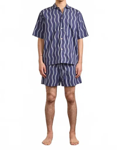 Frescobal Carioca Cassio Short Sleeve Pajama Shirt In Midnight Blue In Blue