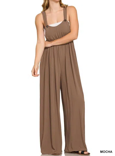 Zenana Woven Jumpsuit In Brown In Brown