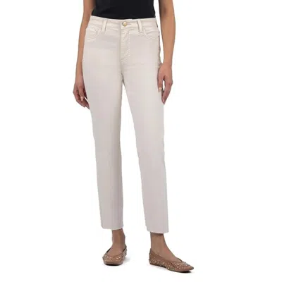 Kut From The Kloth Reese Jeans Women's Ivory Denim Straight Leg Raw Hem Gbo622 In Multi