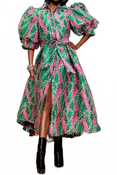 N By Nancy Lucy Midi Dress In Pink Green In Multi