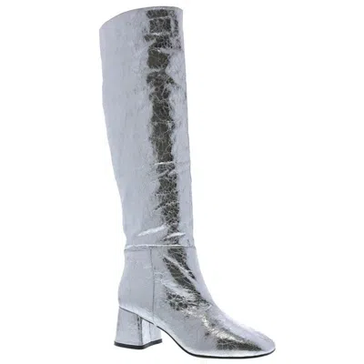 Bellini Remi Boots Women's Silver Crinkle Metallic Pull On Knee High Gal1719 In Silver