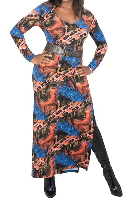 Vertigo Paris Knit Maxi Dress In Reptile In Blue