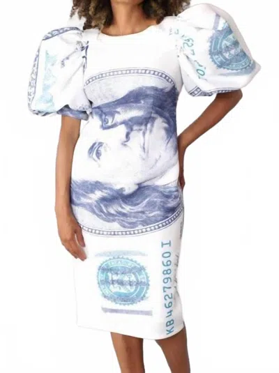 For Her Nyc Puff Sleeves Rich Money Midi Dress In White