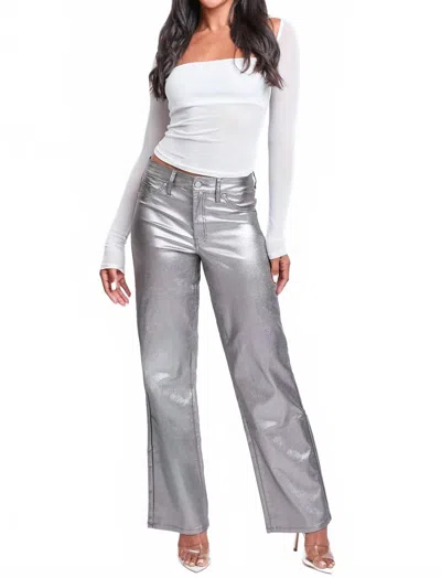 Ymi Smoke High Rise Straight Leg Metallic Pants In Silver In Metallic