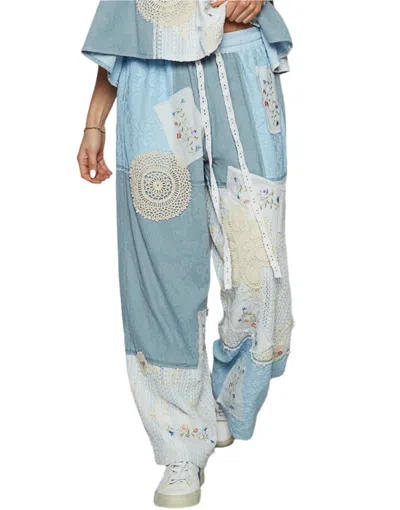 Pol Serenity Lace Patch Pants In Blue In Blue