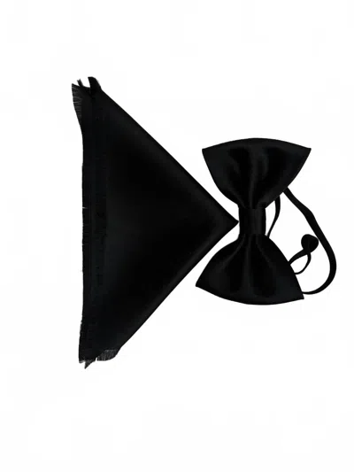 Quiet Luxury Men's Bow Tie And Pocket Piece In Black In Black