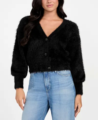 Guess Women's Keyla Rhinestone-button Cardigan Sweater In Black